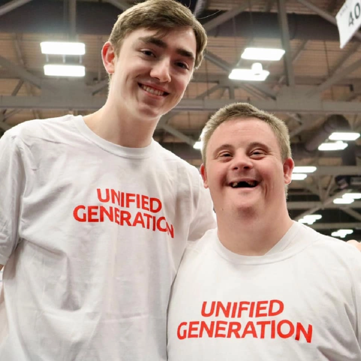 Two Men Wearing White T Shirts | Unified Champion Schools | Special Olympics Ohio 